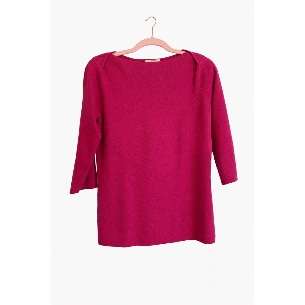 Talbots Magenta Pink Boat Neck Sweater Small 100% Cotton 3/4 Sleeve